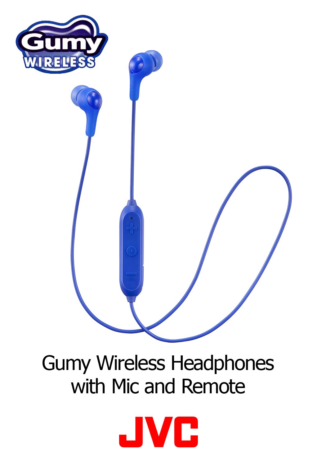JVC Soft Wireless Earbud with Stayfit Tips, Remote and Mic and Bluetooth Blue (HA-FX9BTA)