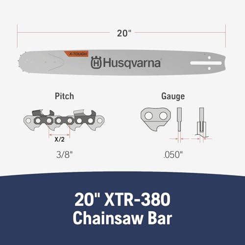 Husqvarna X-Tough 20 Inch Chainsaw Bar, 3/8" Pitch, .050" Gauge and 72 Drive Links