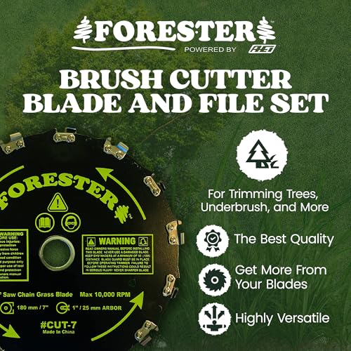 FORESTER Brush Cutter Blades and File Set - Trimmer Chainsaw Tooth Saw Blade - for Trimming Trees, Cutting String, Underbrush, and More - 20 Tooth 9" Circular Brush Blade with 3/16" File