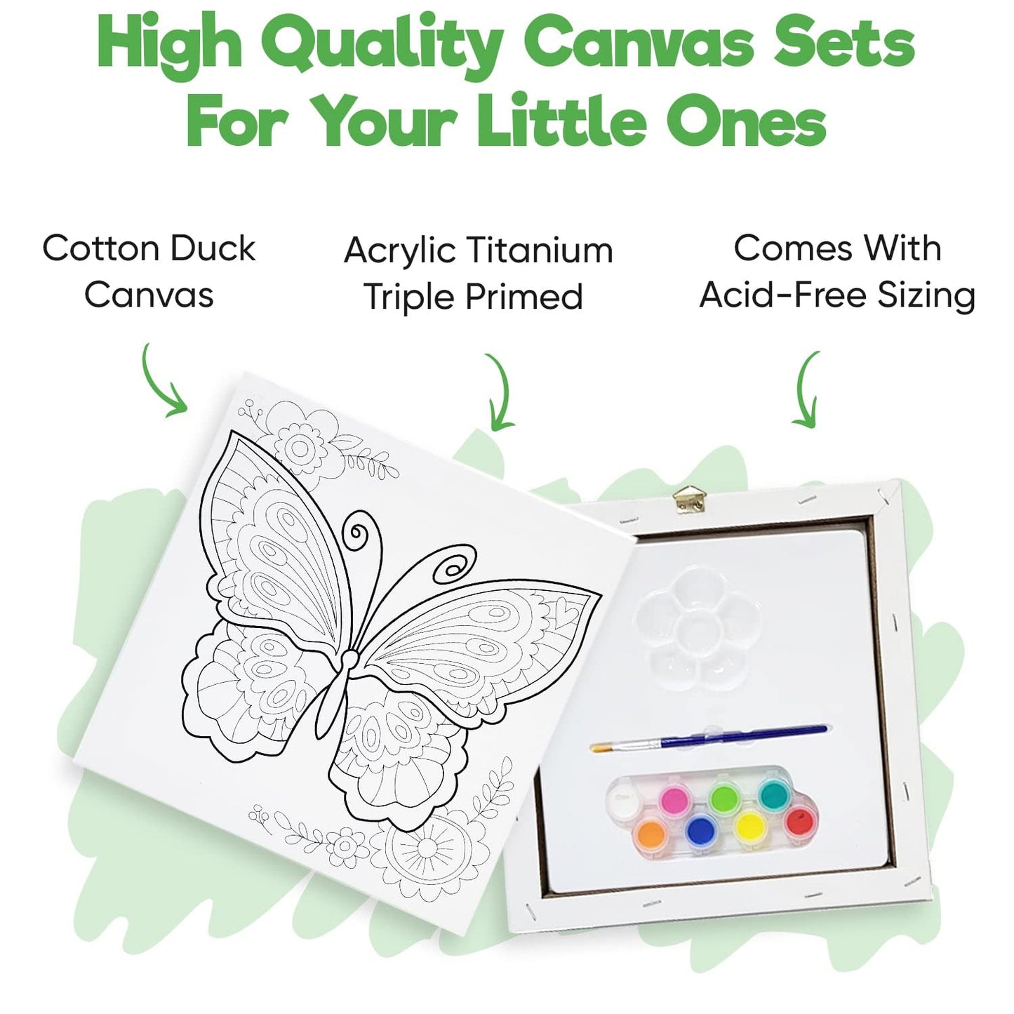 Misco Toys Canvas Paint Party Kits, 11 Piece Art kit Pre-Drawn Outline Canvas for Paint and Sip 8 Colors and Brush Included, Great Gift for Kids 4+ and Adults Too!