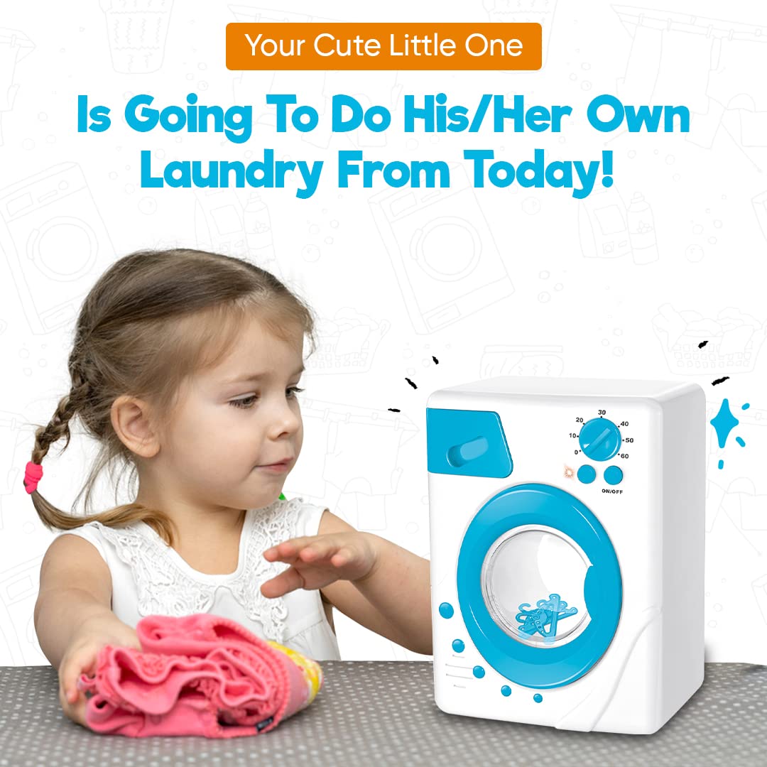 Misco Toys Kids Pretend Play Washing Machine Toy playset, Children Toy wash Machine Appliance Set for Toddlers, Real Life Lights and Sounds, Great Gift Ages 3+ (Blue)