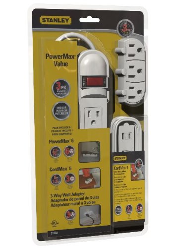 Stanley 31302 PowerMax Value Pack Outlet Power Strips, White, 3-Pack