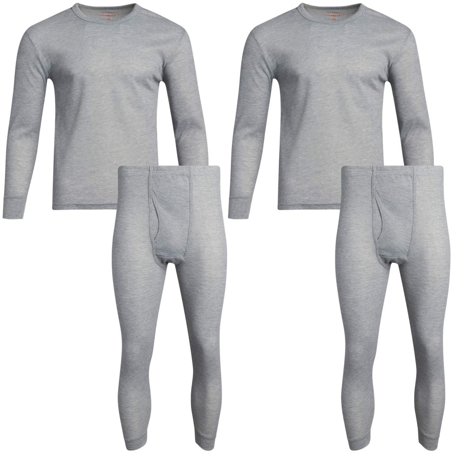 Fourcast Big Men's Thermal Pajama Set - Plus Sized Base Layer Long Sleeve Waffle T-Shirt and Long John Pants, Ash, Size 2XL