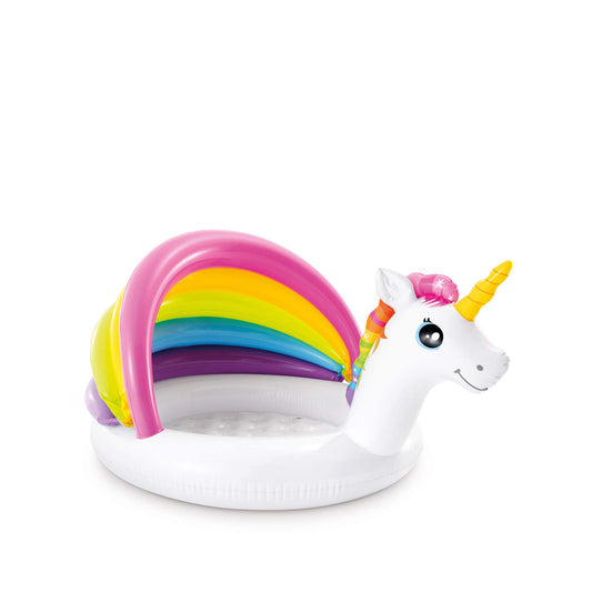 Intex 57113EP 50 Inch Unicorn Design Outdoor 1 to 3 Years Old Baby Swimming Pool with Soft Floor Bottom and Built In Sunshade, Multicolor