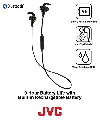 JVC Black and Yellow Wireless Water Resistant Pivot Motion Sport Headphone with Locking Ear Fit HA-ET50BTB