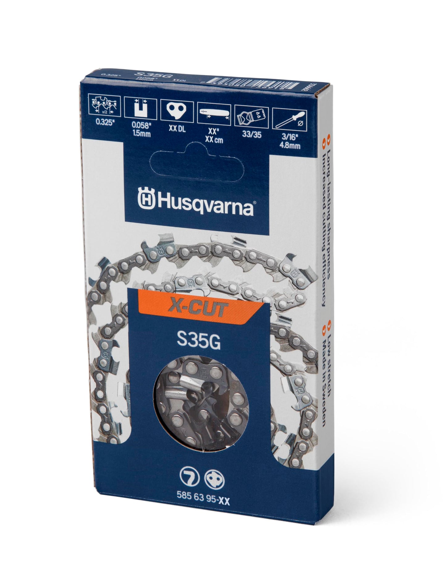 Husqvarna X-CUT S35G 16 Inch Semi Chisel Chainsaw Chain, .325" Pitch .058" Guage