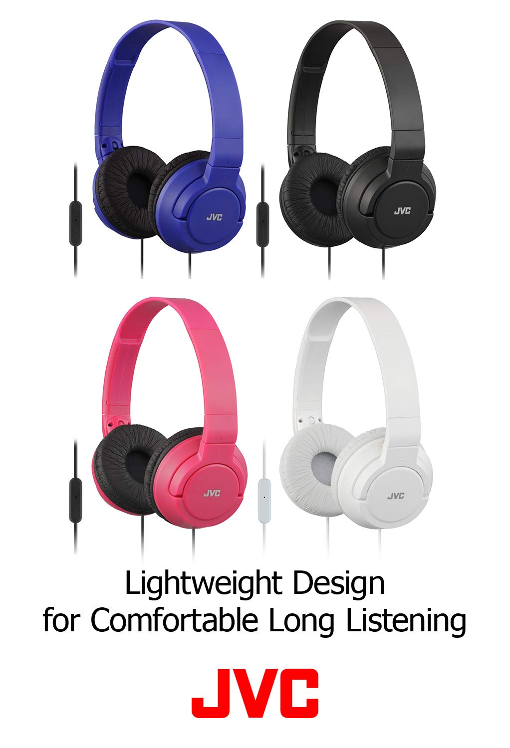 JVC Lightweight Flat Foldable On Ear Colorful Lightweight Foldable Headband with Mic, Black (HASR185B)