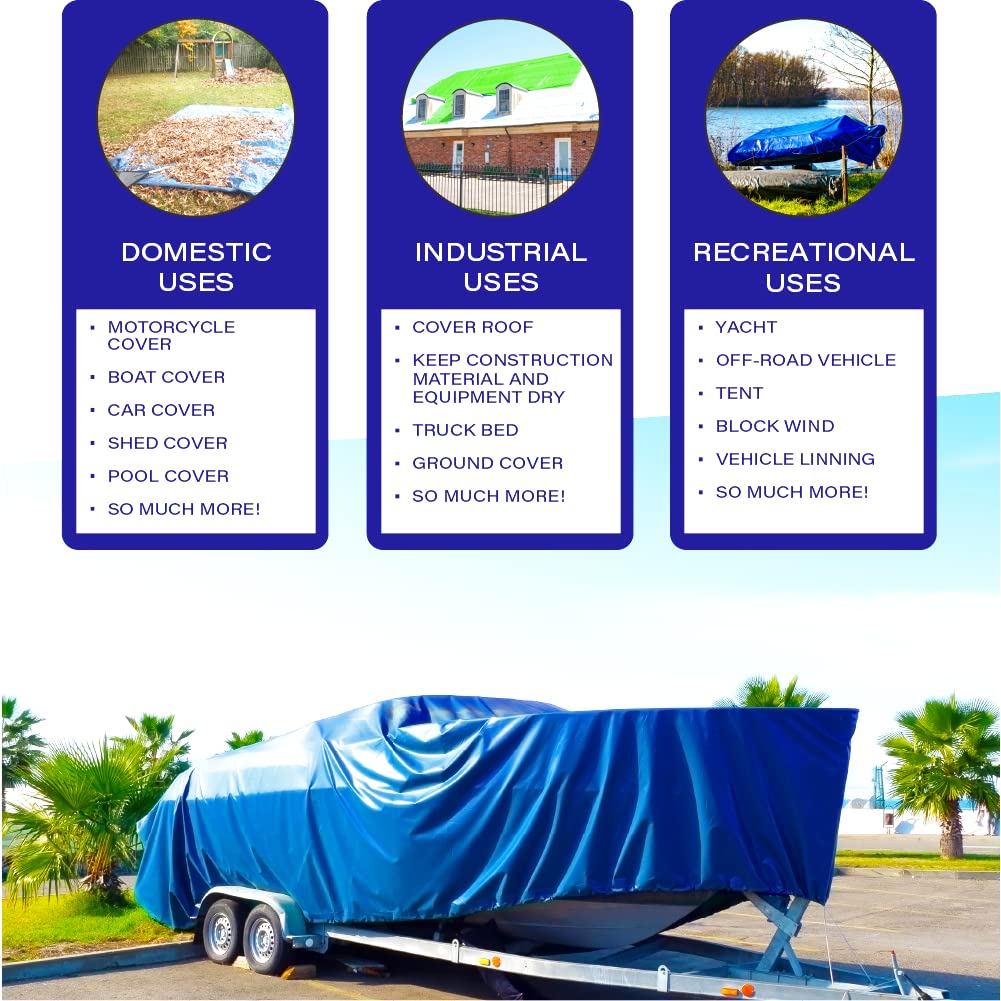 P-LINE Large Blue Tarp Cover – Outdoor Tarp for Pools, Boats, Cars and Trucks – Waterproof Tarp Cover – Heavy-Duty Poly Tarp with Grommets for Secured Tie-Down – 5mil Thick