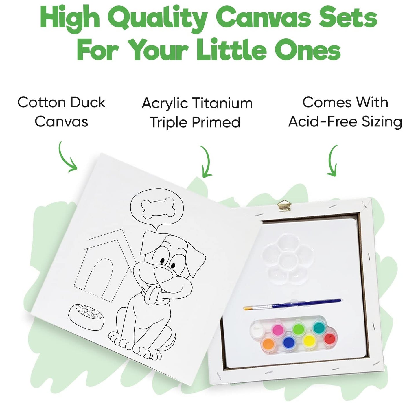 Misco Toys Canvas Paint Party Kits, 11 Piece Art kit Pre-Drawn Outline Canvas for Paint and Sip 8 Colors and Brush Included, Great Gift for Kids 4+ and Adults Too!