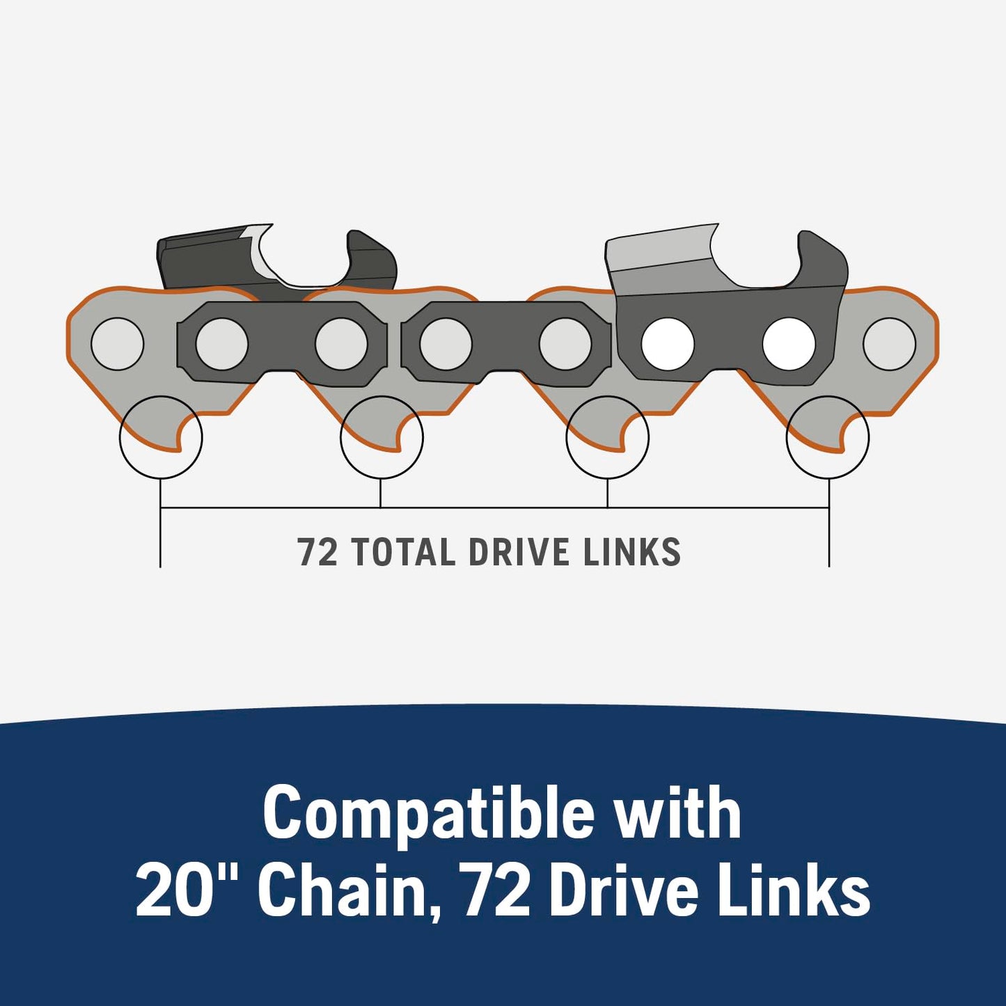 Husqvarna X-Tough 20 Inch Chainsaw Bar, 3/8" pitch, .058" gauge and 72 drive links