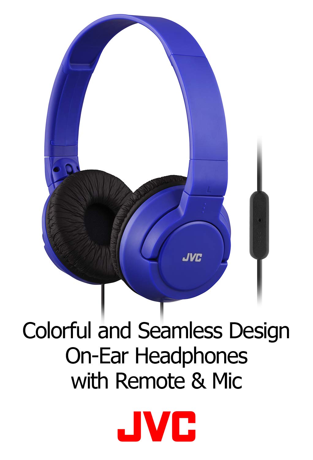 JVC Lightweight Flat Foldable On Ear Colorful Lightweight Foldable Headband with Mic, Black (HASR185B)