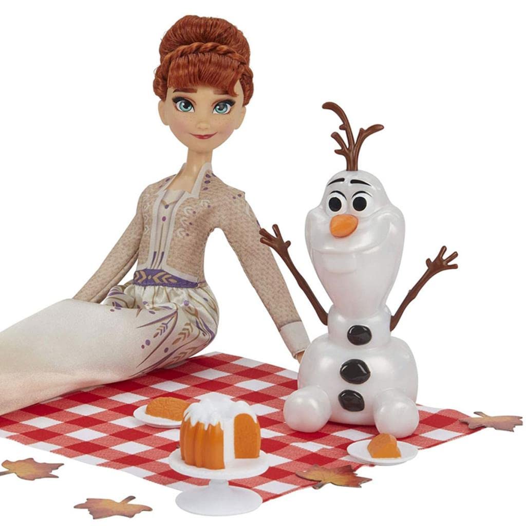 Disney Frozen 2 Anna and Olaf's Autumn Picnic, Olaf Doll, Anna Doll with Dress and Fashion Doll Accessories, Toy for Kids 3 Years Old and Up, White