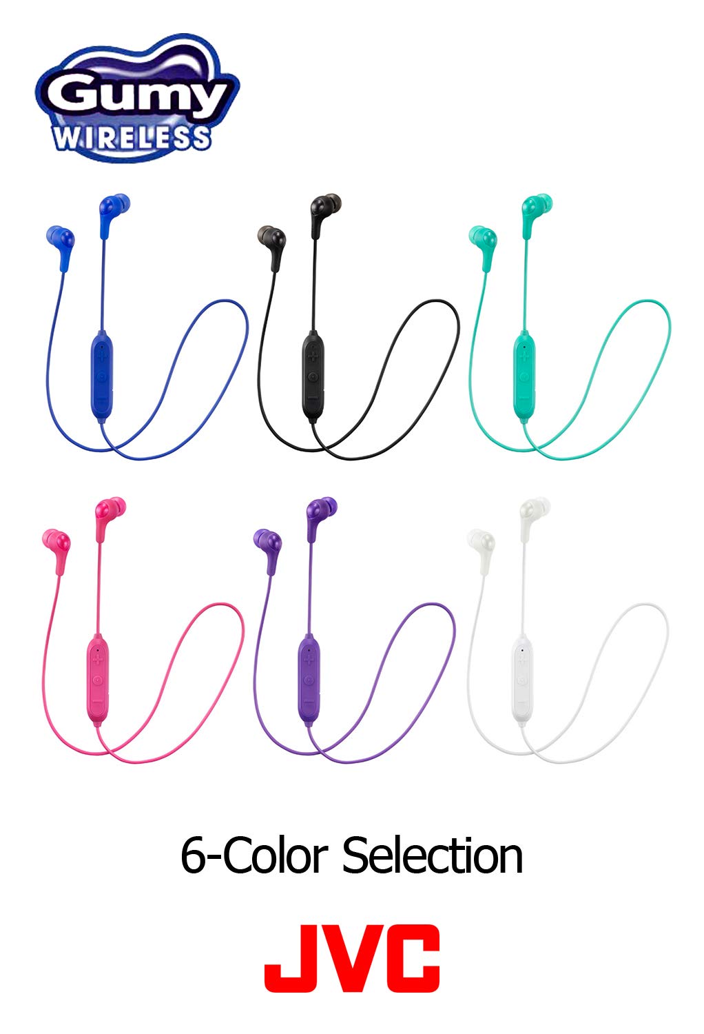 JVC Soft Wireless Earbud with Stayfit Tips, Remote and Mic and Bluetooth Blue (HA-FX9BTA)