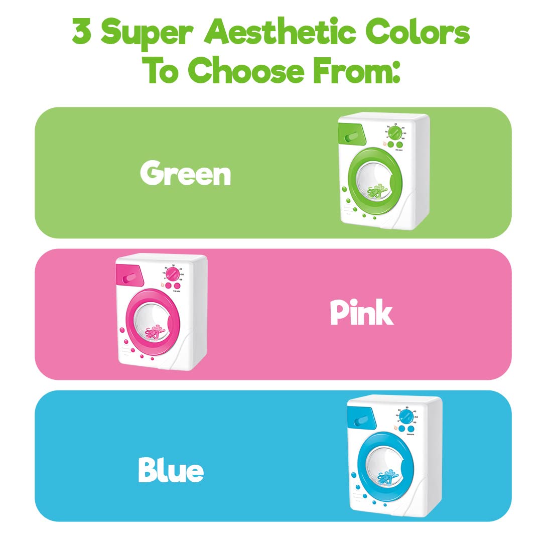 Misco Toys Kids Pretend Play Washing Machine Toy playset, Children Toy wash Machine Appliance Set for Toddlers, Real Life Lights and Sounds, Great Gift Ages 3+ (Green)