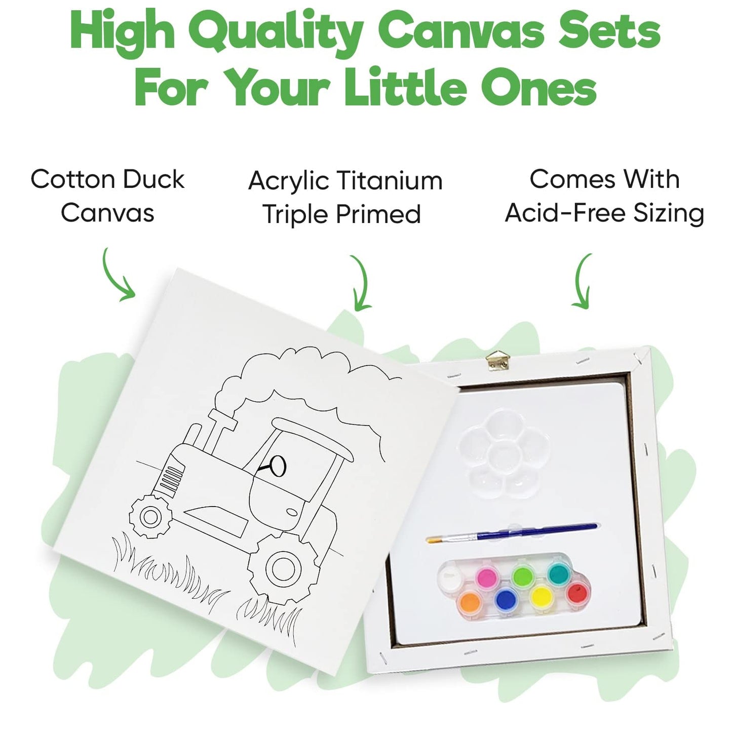 Misco Toys Canvas Paint Party Kits, 11 Piece Art kit Pre-Drawn Outline Canvas for Paint and Sip 8 Colors and Brush Included, Great Gift for Kids 4+ and Adults Too!