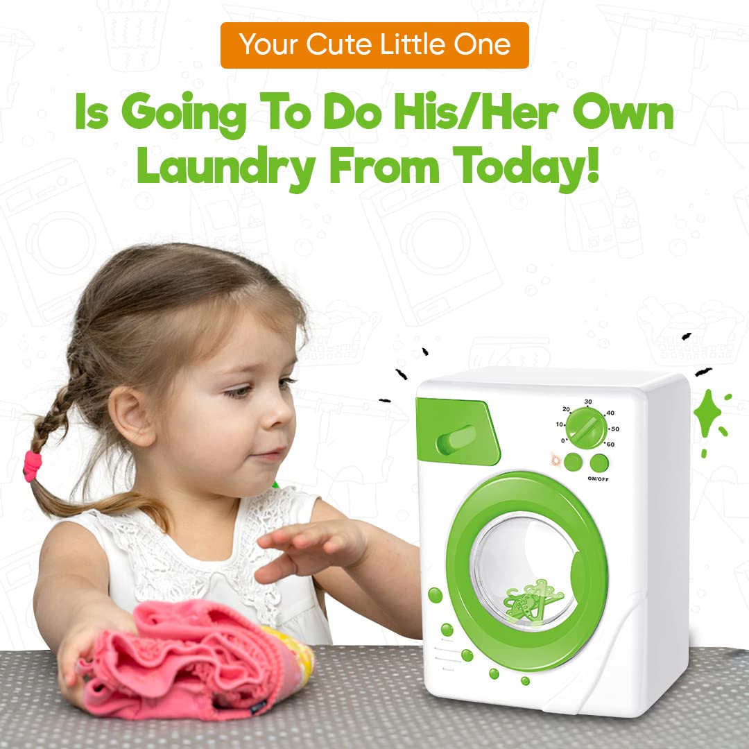 Misco Toys Kids Pretend Play Washing Machine Toy playset, Children Toy wash Machine Appliance Set for Toddlers, Real Life Lights and Sounds, Great Gift Ages 3+ (Green)