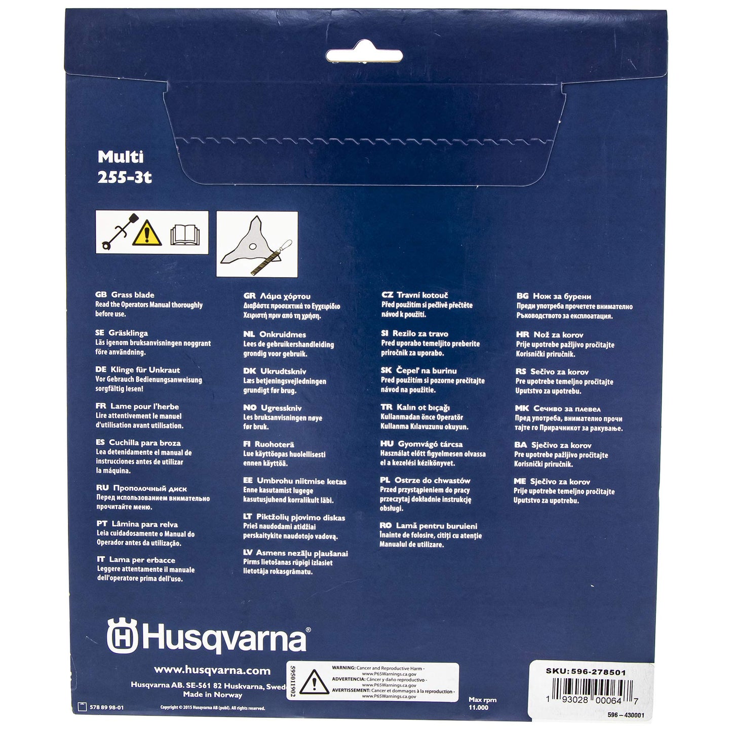 Husqvarna 596278501 3-Tooth Grass Knife OEM for 536 LiRX 578444901 537149001