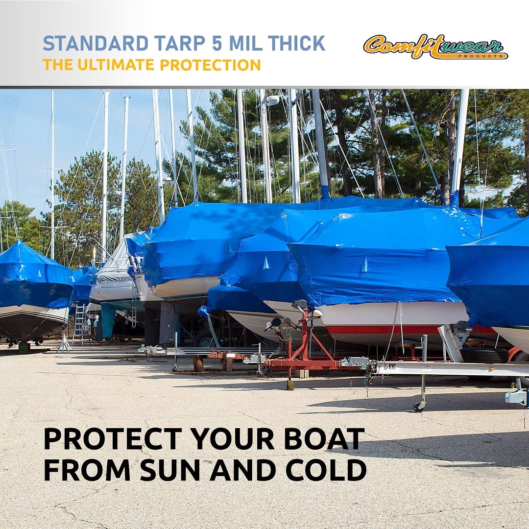 P-LINE Large Blue Tarp Cover – Outdoor Tarp for Pools, Boats, Cars and Trucks – Waterproof Tarp Cover – Heavy-Duty Poly Tarp with Grommets for Secured Tie-Down – 5mil Thick