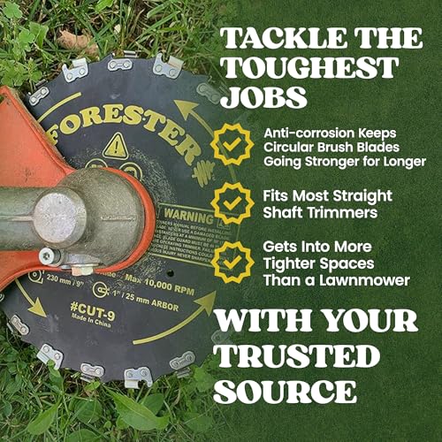 FORESTER Brush Cutter Blades and File Set - Trimmer Chainsaw Tooth Saw Blade - for Trimming Trees, Cutting String, Underbrush, and More - 20 Tooth 9" Circular Brush Blade with 3/16" File