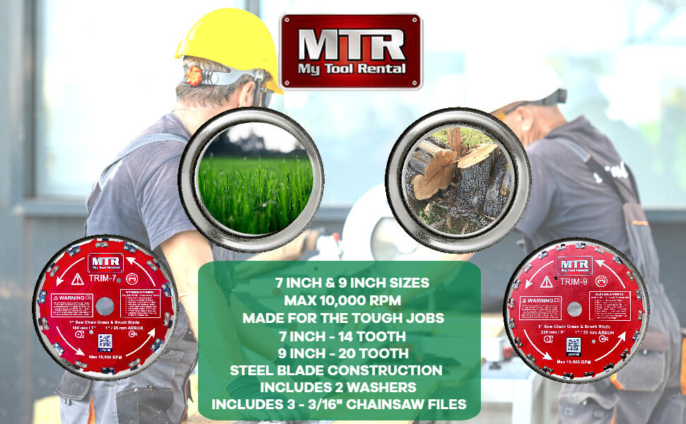 MTR 9” 2PK Saw Chain Tooth Brush Cutter Blade Kit Includes 3 Files 2 Washers 20 Tooth Circular Blade Weed Eater Cutter Trimmer 10,000RPM Steel Grass Brush Cutter Blade