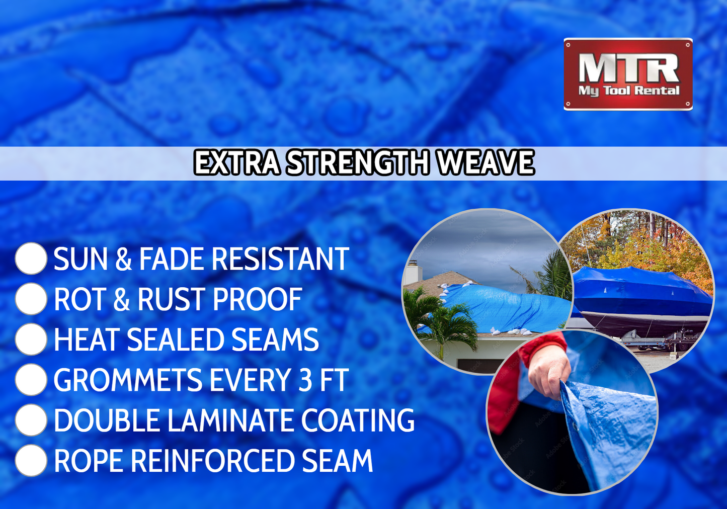The Ultimate Polytarp 15'X 25'  MTR 5 Mil Multi-Use Waterproof Outdoor Blue Tarp Durable 5 Mil Blue Tarpaulin 36" Rot & Rustproof Grommets Sun & Fade Resistant Camping Boating Backyard Extra Strength Weave