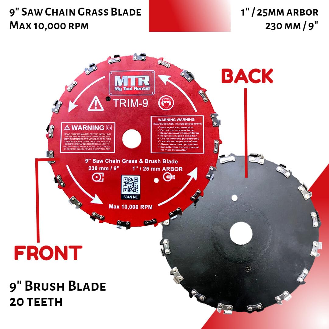 MTR Saw Chain Tooth Brush Cutter Blades Circular Blade Weed Eater Cutter Trimmer 10,000RPM Steel Grass Brush Cutter Blade Forest Trees Wood Metal Multi Use Blades & Bundle Kits (9" KIT)