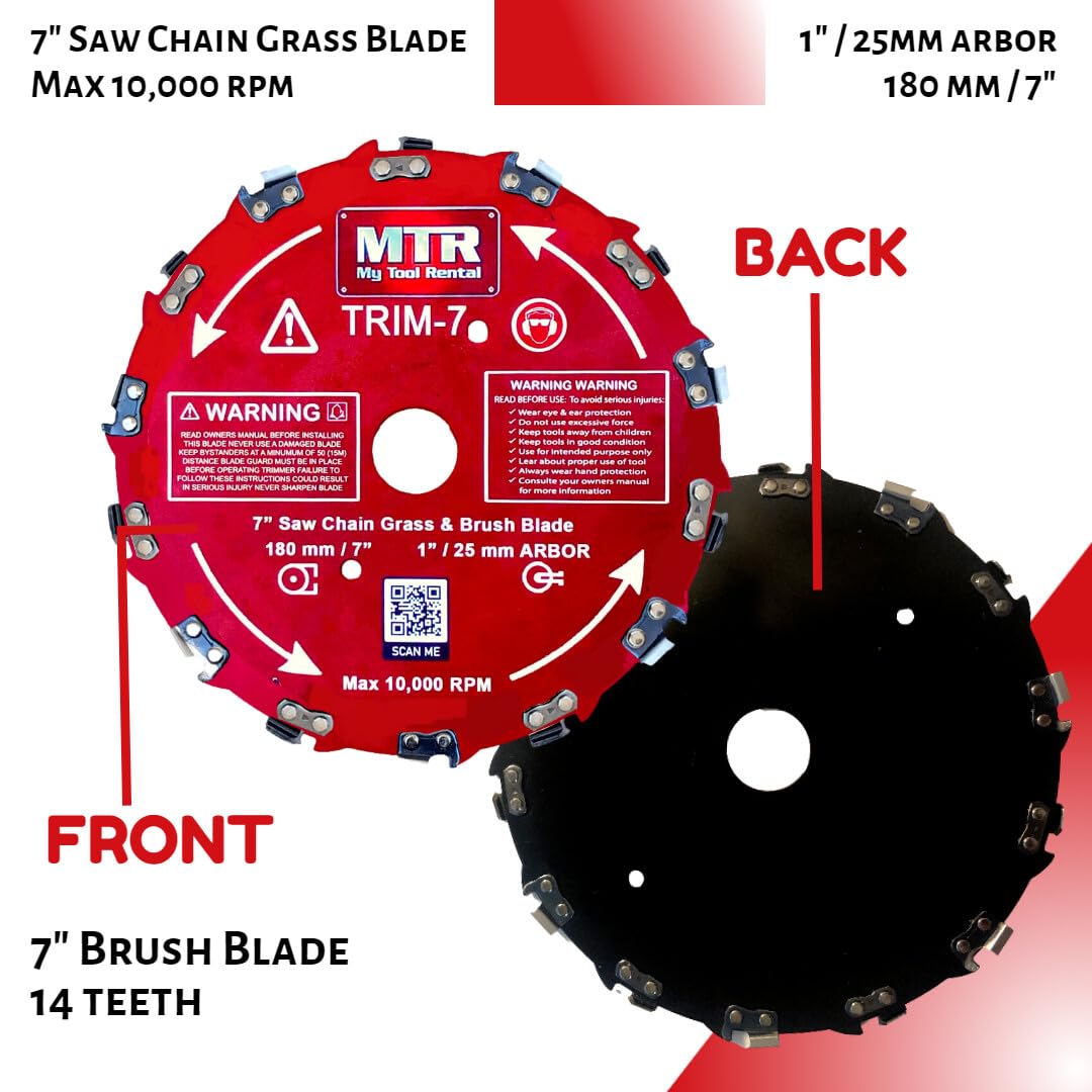 MTR Saw Chain Tooth Brush Cutter Blades Circular Blade Weed Eater Cutter Trimmer 10,000RPM Steel Grass Brush Cutter Blade Forest Trees Wood Metal Multi Use Blades & Bundle Kits (7")