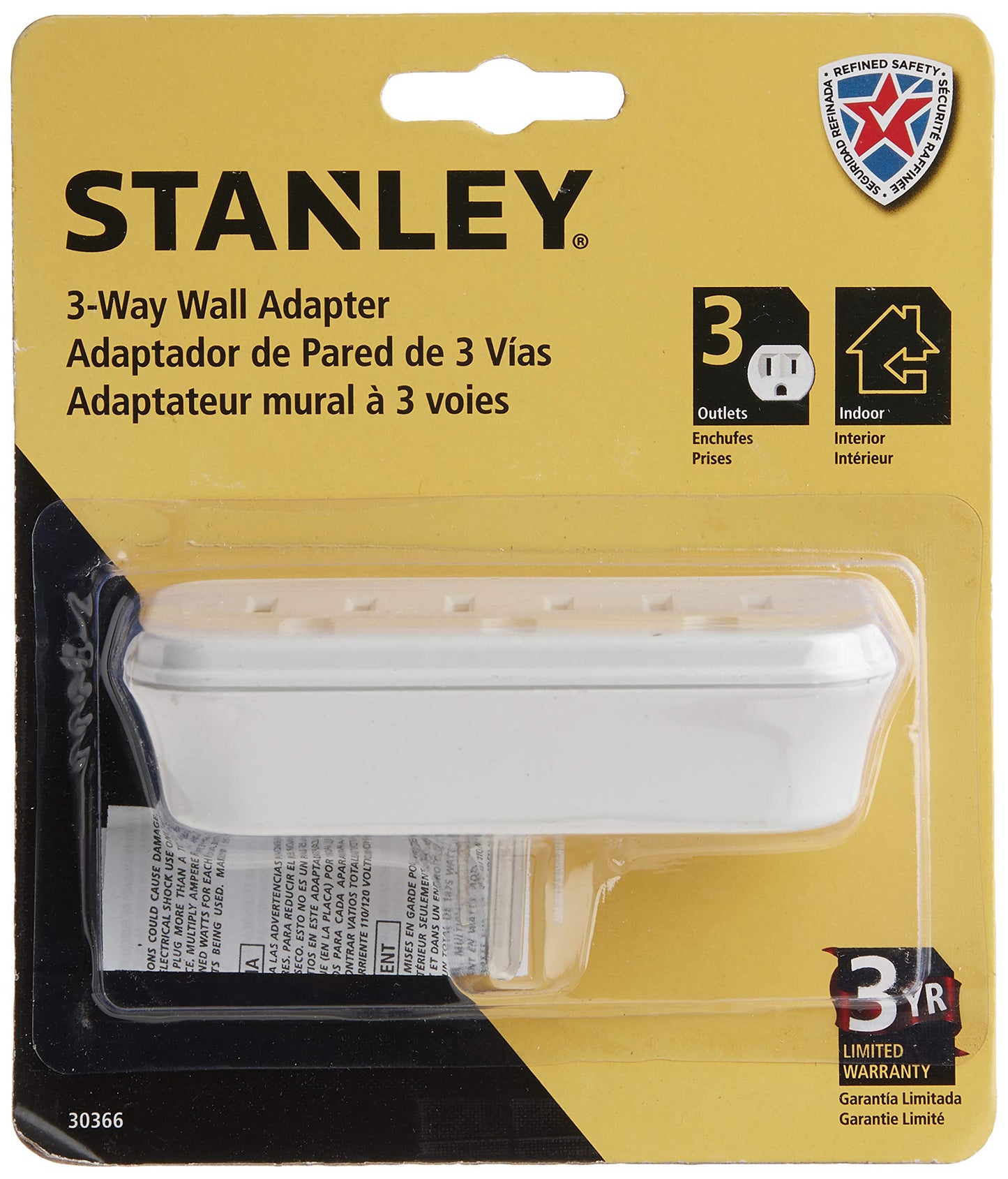 Stanley 30366 3 Way Wall Adapter, White
