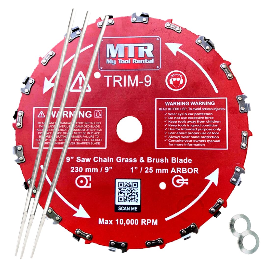 MTR Saw Chain Tooth Brush Cutter Blades Circular Blade Weed Eater Cutter Trimmer 10,000RPM Steel Grass Brush Cutter Blade Forest Trees Wood Metal Multi Use Blades & Bundle Kits (9" KIT)
