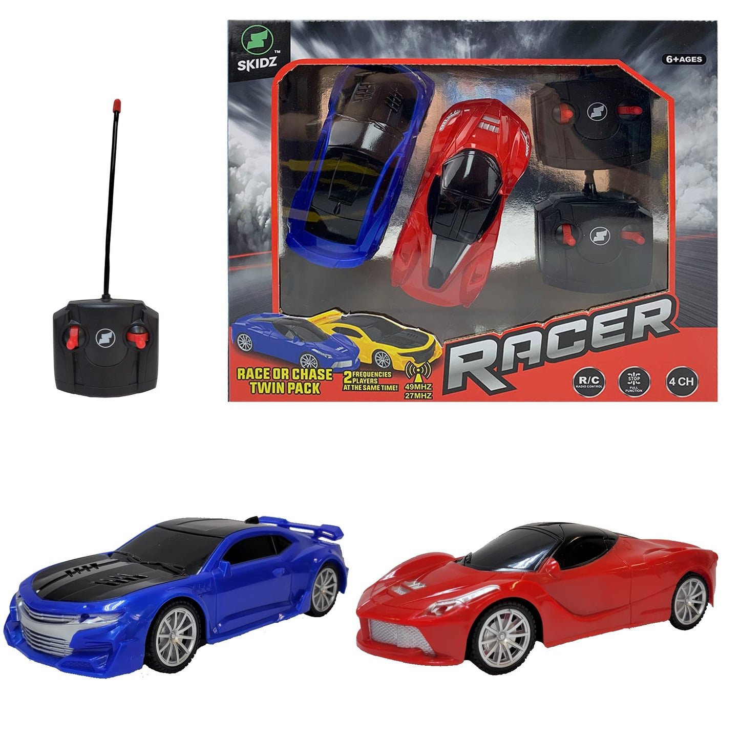 Skidz 2-Pack RC Cars for Boys Age 4-7 Years Old - High Speed 1:24 Scale Remote Control Car Toy, 2-Channel Fast-Performing Racing Car, Battery Controlled Toys - Set for Boy Kids & Girls