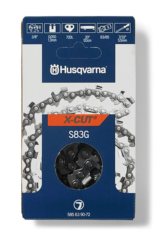 Husqvarna X-Cut S83G 20 Inch Chainsaw Chain, .3/8” Pitch, .050” Gauge, 72 Drive Link Chainsaw Blade Replacement, Pre-Stretched and Low Kickback, Gray