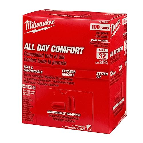 Milwaukee All Day Comfort Ear Plugs - Individually Wrapped (Box of 100 Pair)
