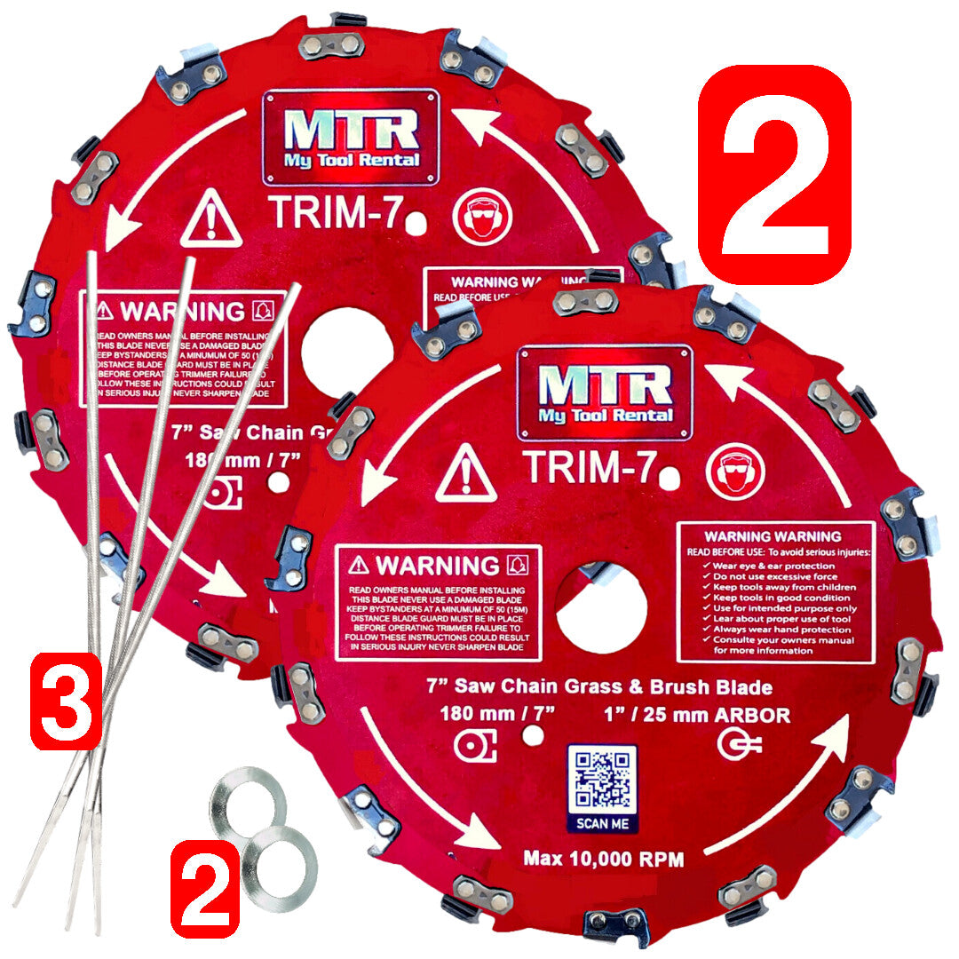 MTR 7” 2PK Saw Chain Tooth Brush Cutter Blade Kit Includes 3 Files 2 Washers 14 Tooth Circular Blade Weed Eater Cutter Trimmer 10,000RPM Steel Grass Brush Cutter Blade