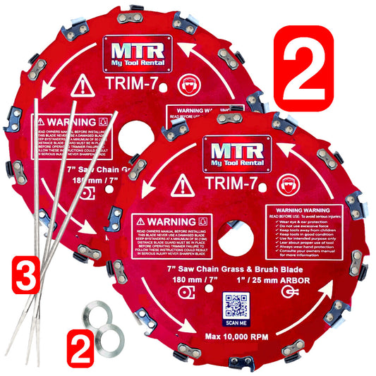 MTR 7” 2PK Saw Chain Tooth Brush Cutter Blade Kit Includes 3 Files 2 Washers 14 Tooth Circular Blade Weed Eater Cutter Trimmer 10,000RPM Steel Grass Brush Cutter Blade