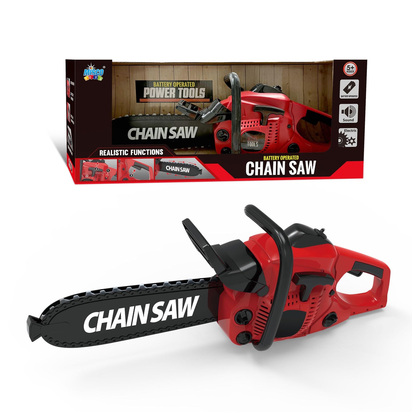 Misco Toys Pretend Play Kids Chainsaw Toy Tool Garden Set, Kids Construction Gardening Toy,Real Sound and Spin, Perfect for Toddlers and Babies, Realistic Effect and Great Gift!