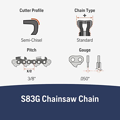 Husqvarna X-Cut S83G 24 Inch Semi Chisel Chainsaw Chain, 3/8" Pitch, .050 Gauge