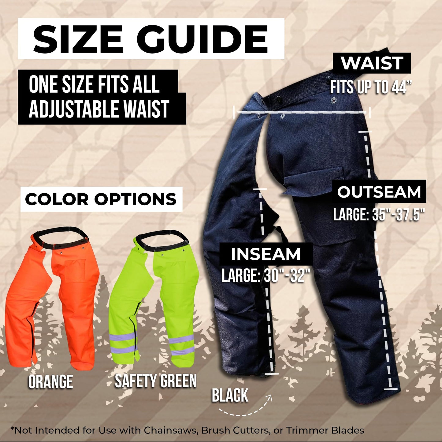 FORESTER Protective Trimmer Safety Chaps, Orange, Large (One Size Fits Most) *Not for Use with Chainsaws*
