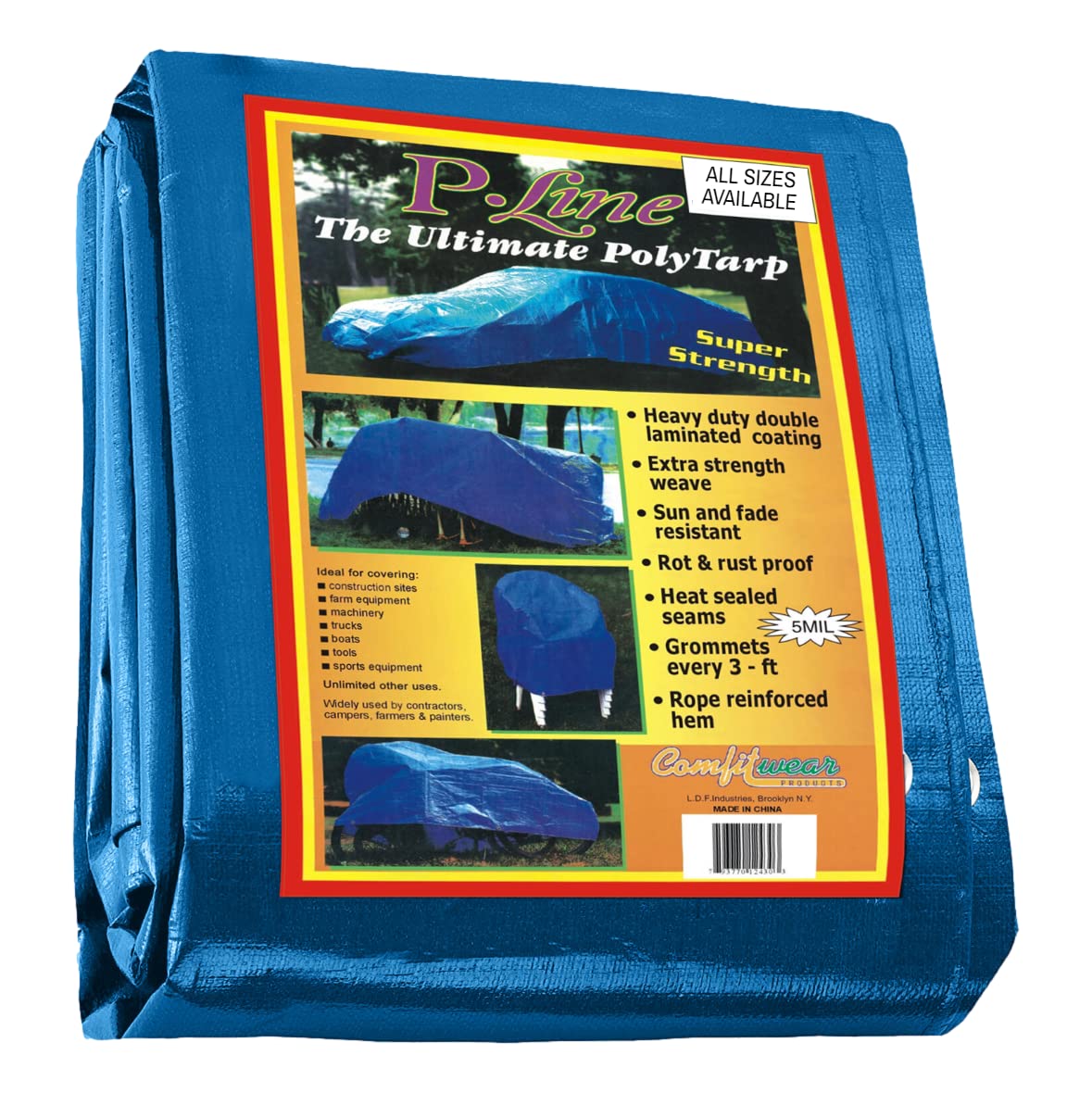 P-LINE Large Blue Tarp Cover – Outdoor Tarp for Pools, Boats, Cars and Trucks – Waterproof Tarp Cover – Heavy-Duty Poly Tarp with Grommets for Secured Tie-Down – 5mil Thick