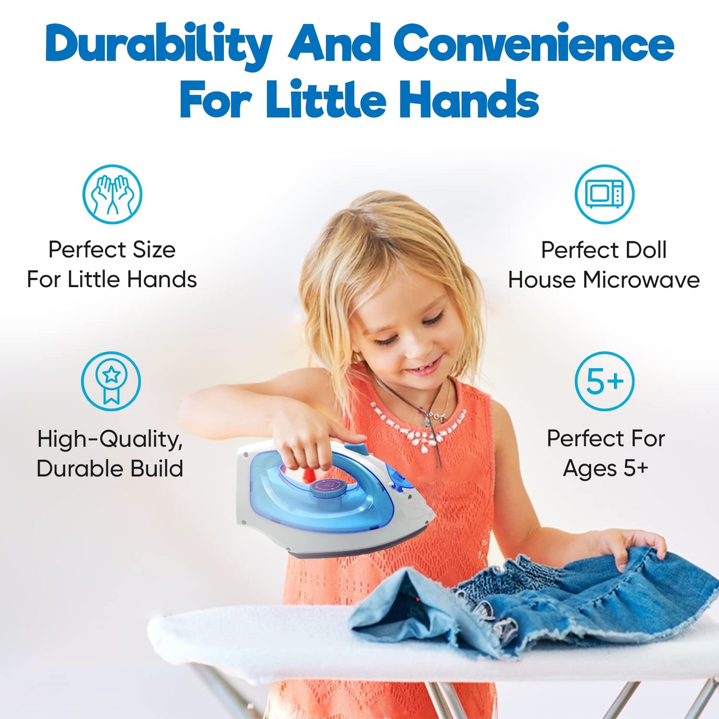 Misco Toys Kids Kitchen Appliances, Children Kitchen Pretend Play Laundry Iron Appliance Set for Toddlers, Real Lights and Vapor/steam Function, simulations Sound, Safe and Fun for All Kids.(Blue)