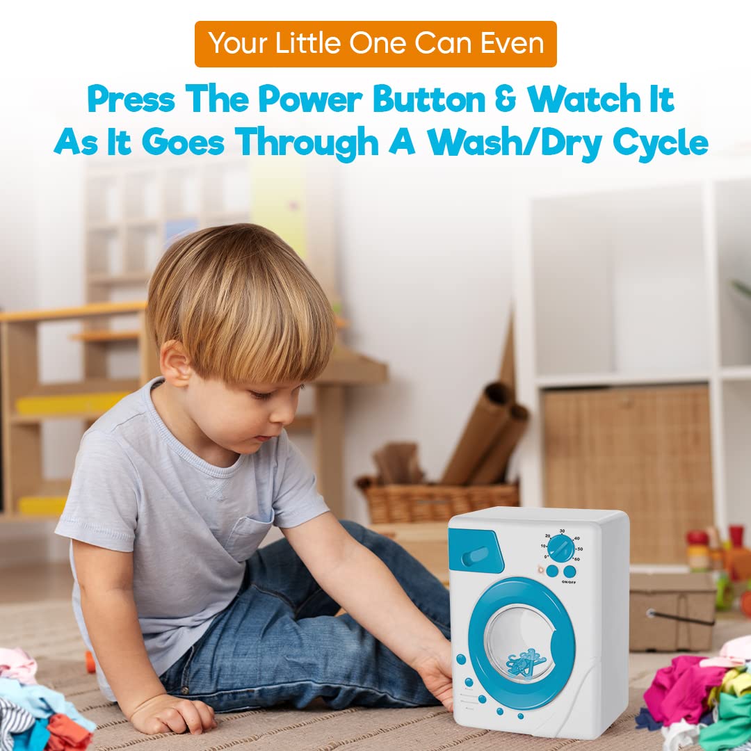 Misco Toys Kids Pretend Play Washing Machine Toy playset, Children Toy wash Machine Appliance Set for Toddlers, Real Life Lights and Sounds, Great Gift Ages 3+ (Blue)