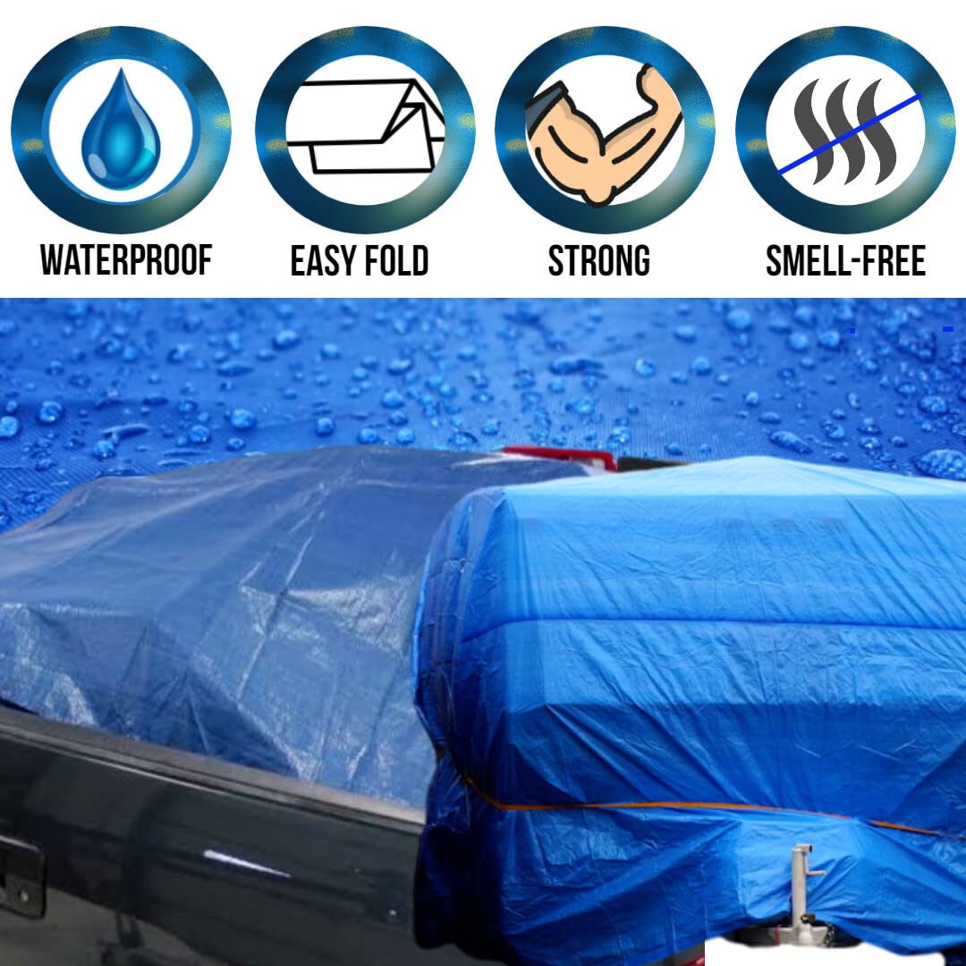P-LINE Large Blue Tarp Cover – Outdoor Tarp for Pools, Boats, Cars and Trucks – Waterproof Tarp Cover – Heavy-Duty Poly Tarp with Grommets for Secured Tie-Down – 5mil Thick