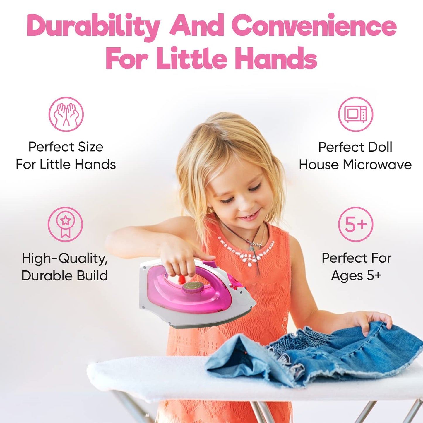 Misco Toys Kids Kitchen Appliances, Children Kitchen Pretend Play Laundry Iron Appliance Set for Toddlers, Real Lights and Vapor/steam Function, simulations Sound, Safe and Fun for All Kids.(Pink)