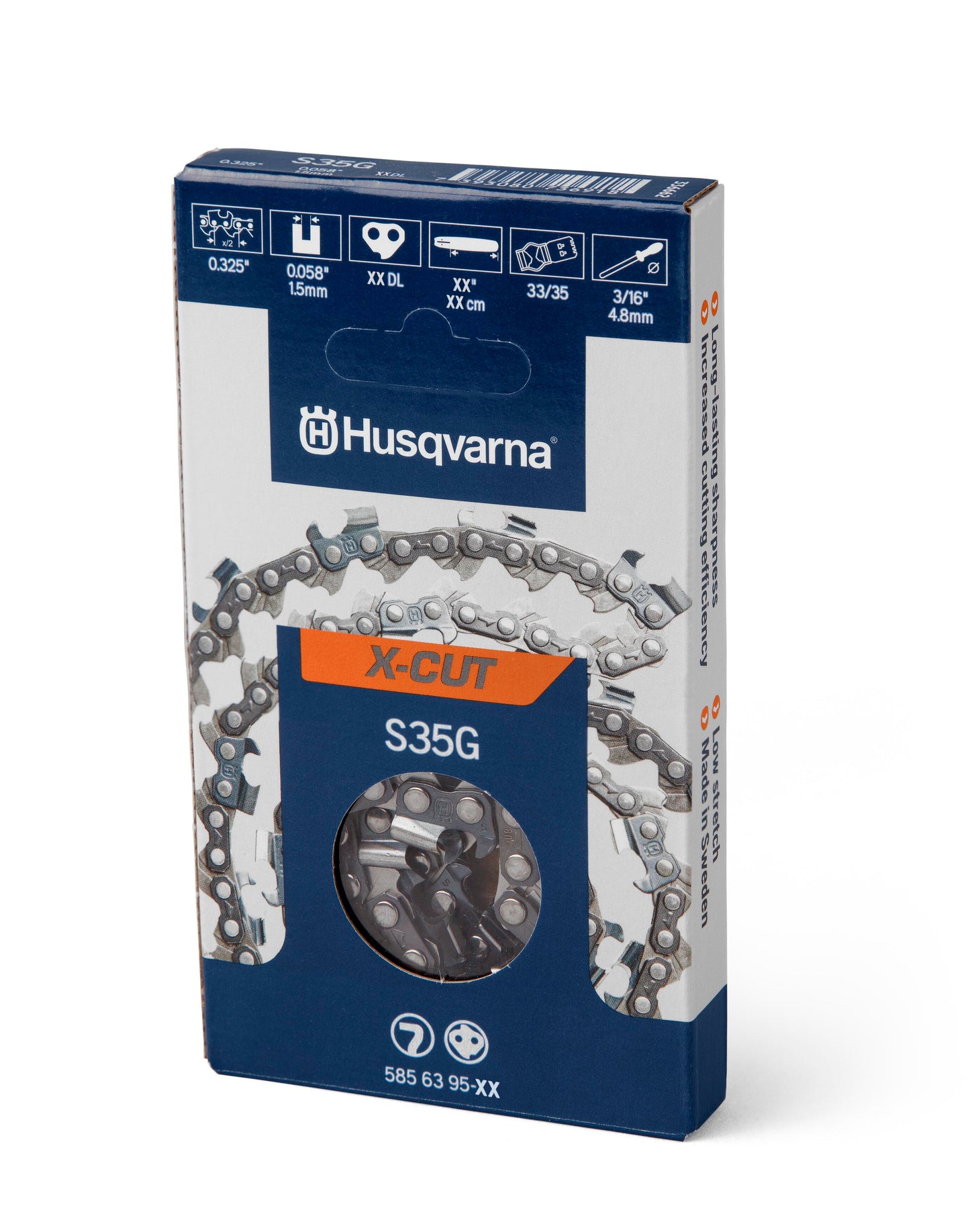 Husqvarna 18 Inch X-CUT S35G Chainsaw Chain, .325" Pitch, .058" Gauge, 72 DL