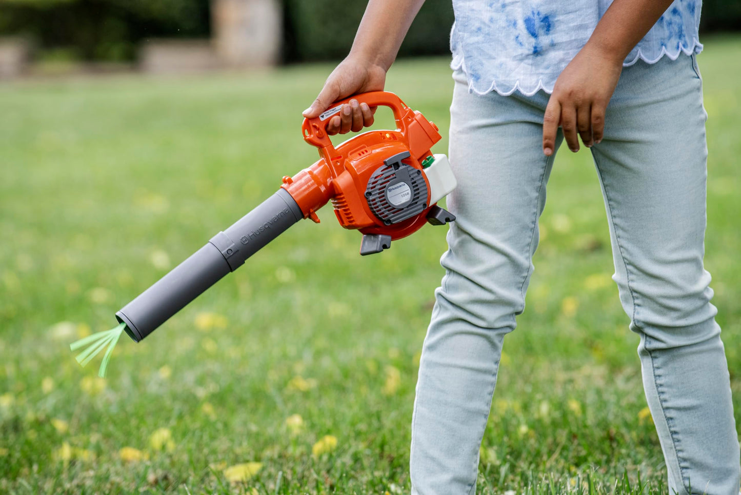 Husqvarna 125B Toy Leaf Blower, Light-Up Engine Makes Noise and Blows Out Real Air, Toddler Toys for Ages 3 and Up, Plastic, Orange/Gray, 589746402