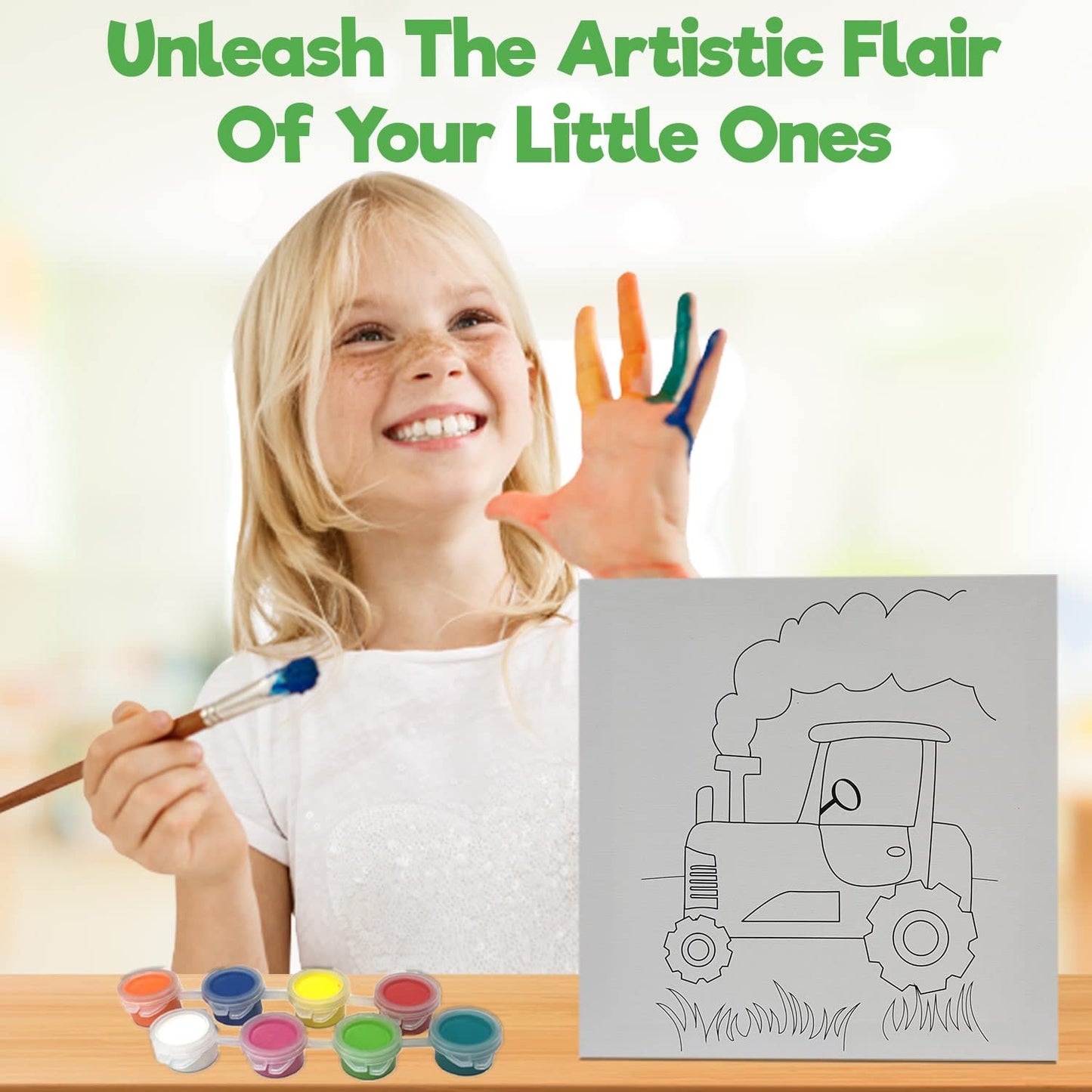 Misco Toys Canvas Paint Party Kits, 11 Piece Art kit Pre-Drawn Outline Canvas for Paint and Sip 8 Colors and Brush Included, Great Gift for Kids 4+ and Adults Too!