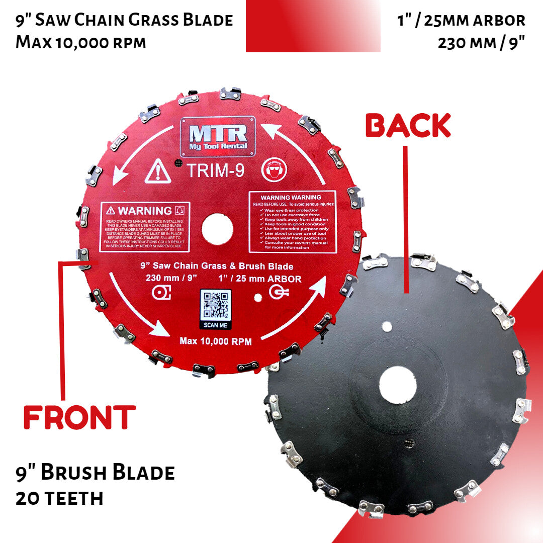 MTR 9” 2PK Saw Chain Tooth Brush Cutter Blade Kit Includes 3 Files 2 Washers 20 Tooth Circular Blade Weed Eater Cutter Trimmer 10,000RPM Steel Grass Brush Cutter Blade