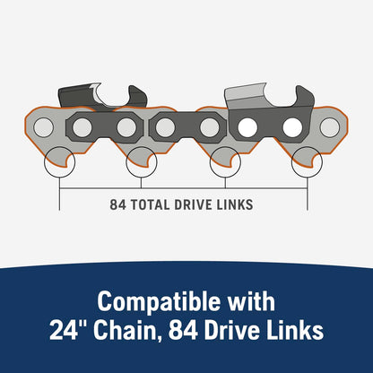 Husqvarna X-Tough 24 inch Chainsaw Bar, 3/8" Pitch, .050" Gauge and 84 Drive Links