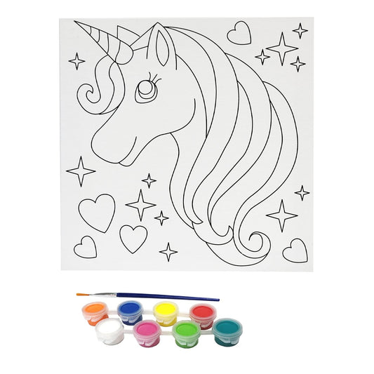 MISCO Toys Canvas Paint Party Kits, 11 Piece Art kit Pre-Drawn Outline Canvas for Paint and Sip 8 Colors and Brush Included, Great Gift for Kids 4+ and Adults Too! (Unicorn)