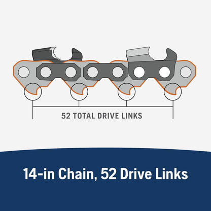 Husqvarna X-Cut S93G 14 Inch Chainsaw Chain, 3/8" Mini Pitch, .050" Gauge, 52 Drive Link Chainsaw Blade Replacement, Pre-Stretched and Low Kickback, Gray