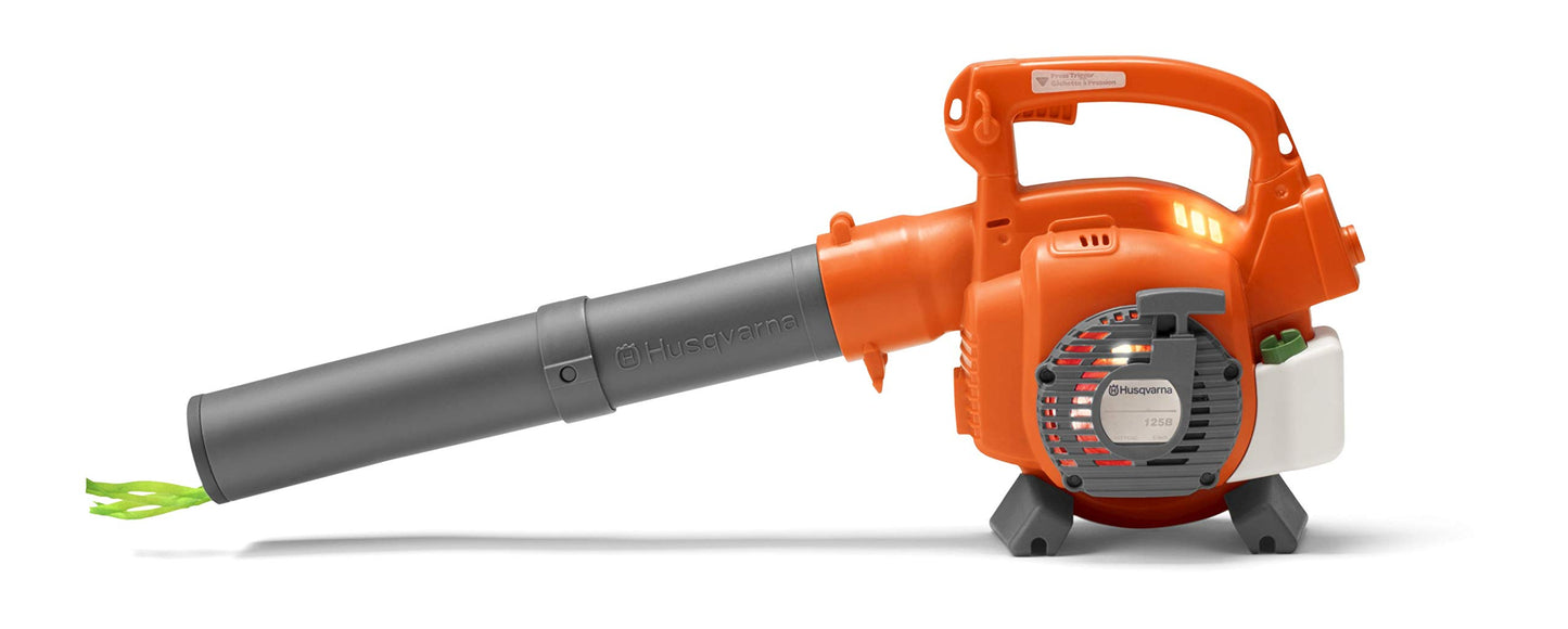 Husqvarna 125B Toy Leaf Blower, Light-Up Engine Makes Noise and Blows Out Real Air, Toddler Toys for Ages 3 and Up, Plastic, Orange/Gray, 589746402